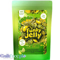 Zielone opakowanie galaretki bez cukru Guiltfree Funky Jelly o bardzo kwaśnym smaku cytryny i limonki.