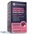 Opakowanie suplementu Guiltfree Sunwarrior Women's Probiotic z 50 miliardami CFU w 16 szczepach bakterii.