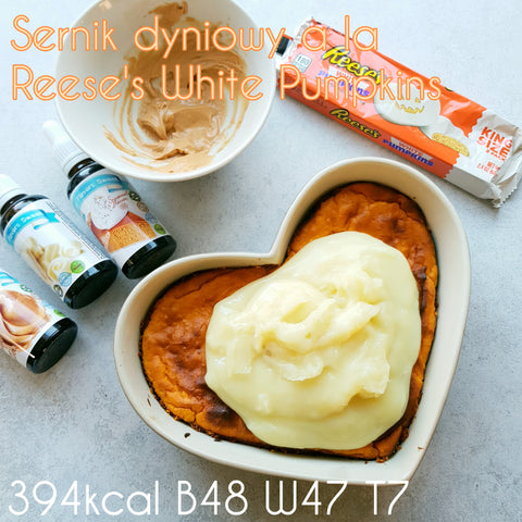 Jednoporcjowy proteinowy sernik dyniowy z polewą a la Reese's White Pumpkins