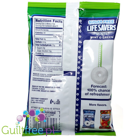 Lifesavers ® Sugar Free Wintogreen Mints Peg Bag 2.75oz - sugar-free candies, mint flavor