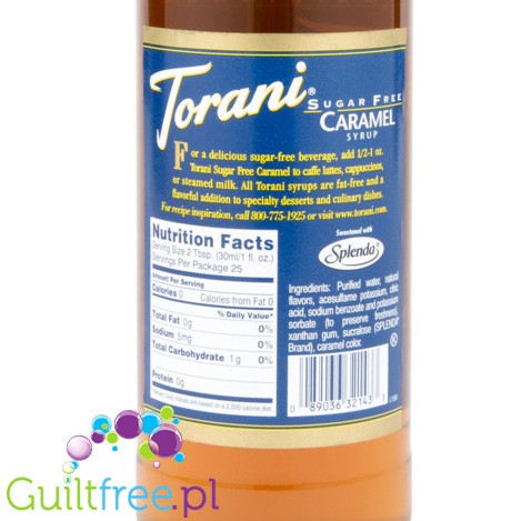 Torani Sugar Free Caramel Syrup - Sugar free caramel syrup, contains sweeteners
