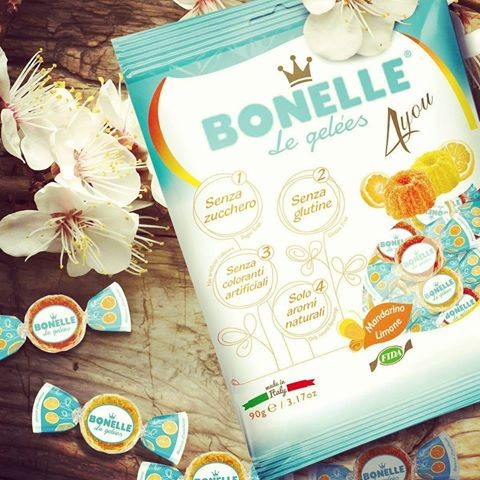 Le Bonelle Gelées senza zucchero, caramella morbida gelées con edulcoranti ai gusti di frutta - gluten-free lemon and tangerine-