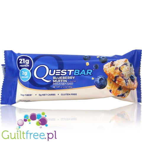 Quest Protein Bar Blueberry Muffin Flavor - High-protein bar of vanilla cupcakes with blueberries, contains sweeteners