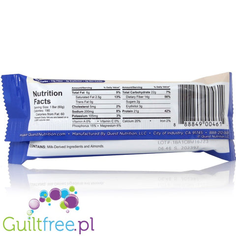 Quest Protein Bar Blueberry Muffin Flavor - High-protein bar of vanilla cupcakes with blueberries, contains sweeteners