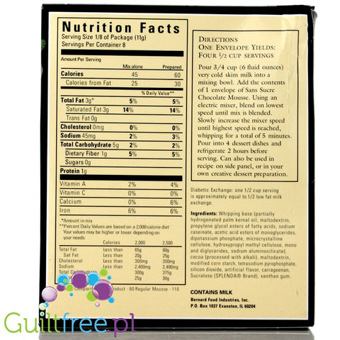 Sans Sucre No Sugar Added Low Fat Chocolate Mouse