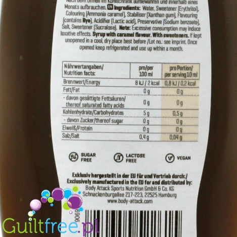Body Attack Caramel Sirup - Caramel-sweet dessert sugar syrup, contains sweeteners