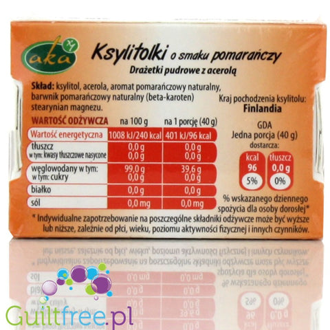 Powdered orange powder pastes with acerola extract, sugar-free, xylitol