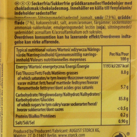 Werther's Original Chocolate candy sugar free, contains no sugars, contain sweetener