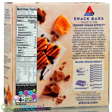 Atkins Snack Caramel Double Chocolate Crunch Bar - Carbohydrate low caramelized chocolate bar with chocolate caramel filling