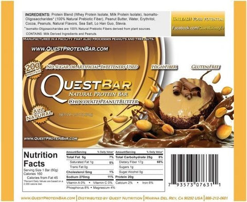 Quest Bar Protein Bar Chocolate Peanut Butter