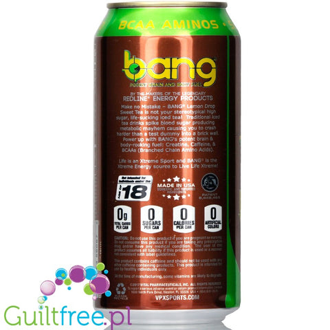 VPX Bang Lemon Drop Sweet Tea sugar free energy drink with BCAA, SuperCreatine and CoQ10