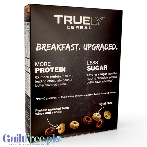 Truely Protein Cereal Chocolate Peanut Butter - proteinowe płatki śniadaniowe z kazeiną, WPC i olejem awokado