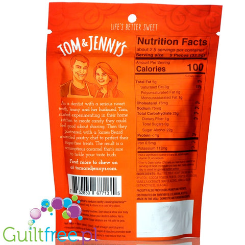 Tom & Jenny's Sugar Free Soft Caramels, Chocolate 2.9 oz