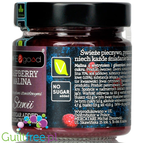Pure & Good sugar free rapberry jam sweetened only with stevia and erythritol