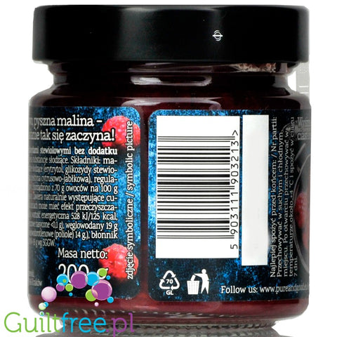 Pure & Good sugar free rapberry jam sweetened only with stevia and erythritol