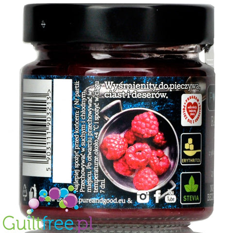 Pure & Good sugar free rapberry jam sweetened only with stevia and erythritol