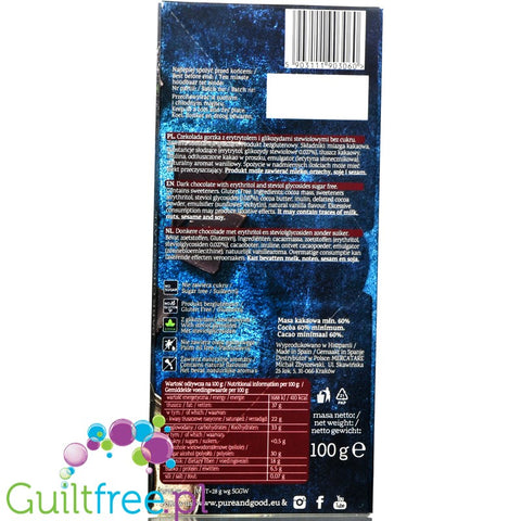 Pure & Good sugar free dark chocolate sweetened only with stevia and erythritol