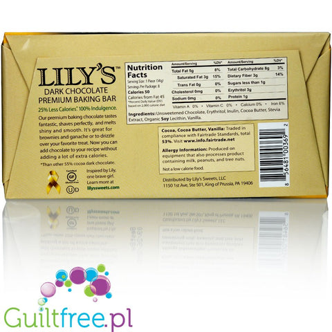 Lily's Sweets Dark Chocolate Premium Baking Bar, No Sugar Added, 4 oz