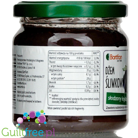 Bartfan sugar free plum spread sweetened with xylitol only
