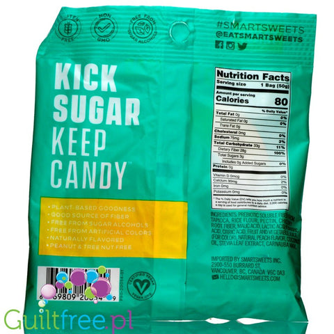 Smart Sweets Peach Rings, Tangy, sugar free and maltitol free 50g (1.8 oz)