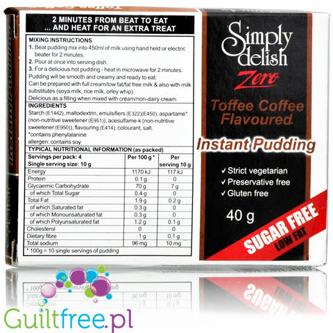 Simply Delish Sugar Free Instant Toffee & Coffee Whipped Dessert 40g