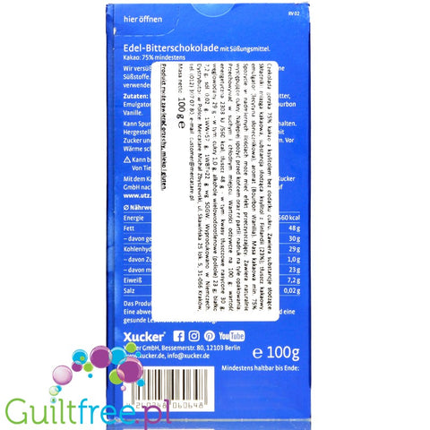 Dark chocolate without sugar sweetened with Finnish xylitol