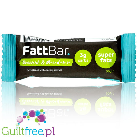 FattBar Coconut Macadamia, Low Carb, No Added Sugar, All Natural, Vegan bar
