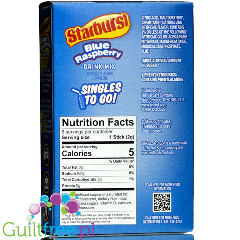 Starburst Zero Sugar Blue Raspberry Singles to Go 0.48oz (13.5g) 