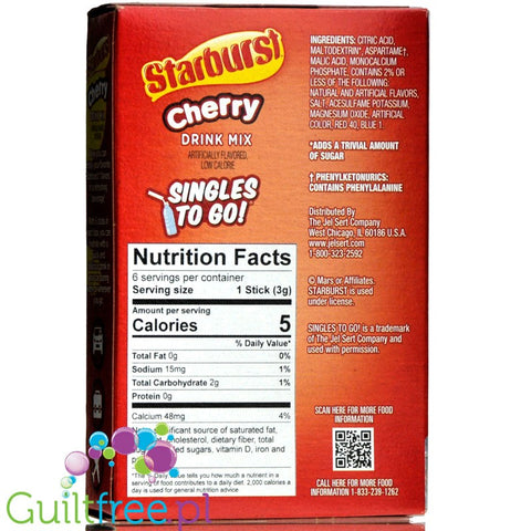 Starburst Zero Sugar Cherry Singles to Go 0.59oz (16.7g)