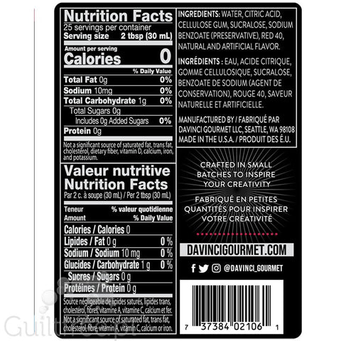 DaVinci Gourmet Syrup Sugar Free Cherry 750ml
