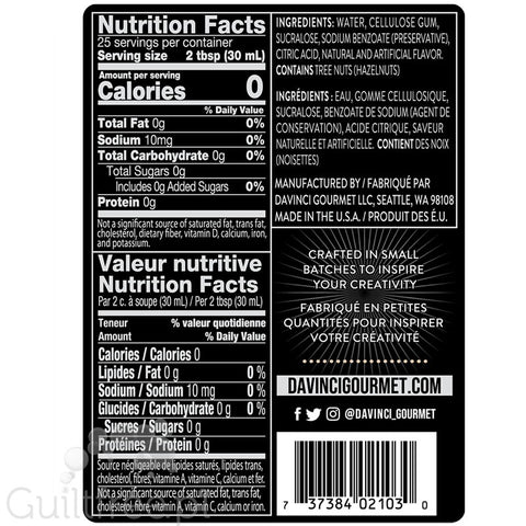 DaVinci Gourmet Syrup Sugar Free Hazelnut 750ml