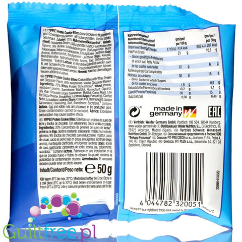 Weider® Yippie! Cookie Bites, Choc Chip, protein enriched crunchy cookies