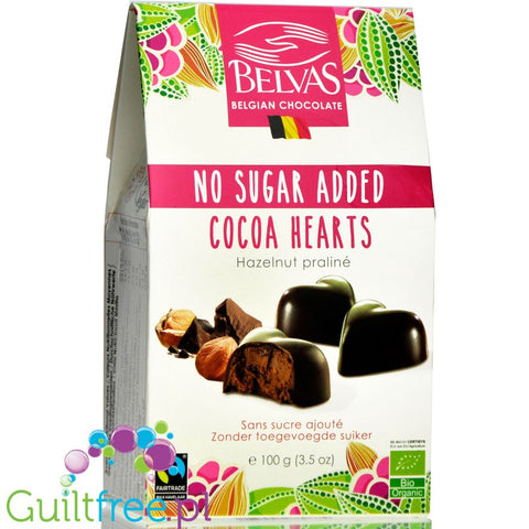 Belvas Hearts - no sugar added Belgian organic chocolate pralines