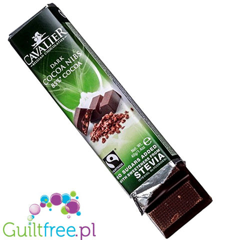 Cavalier Stevia no sugar added 85% cocoa dark chocolate with roasted cocoa nibs