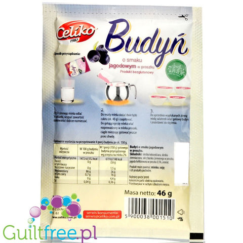 Celiko gluten free, sugar free blueberry pudding without sweeteners