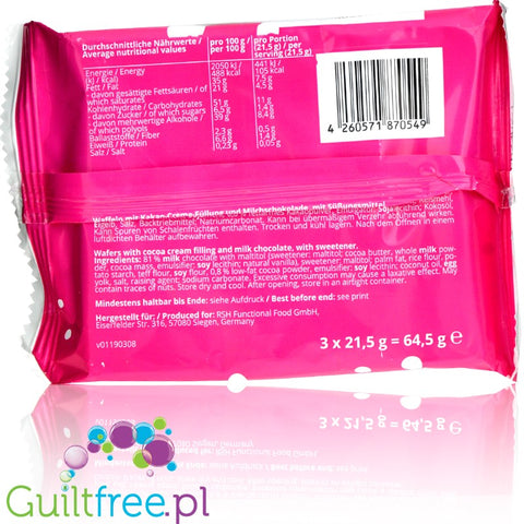 GymQueen Crumpy no added sugar waffer filled with cream and enrobed with chocolate, 3pcs