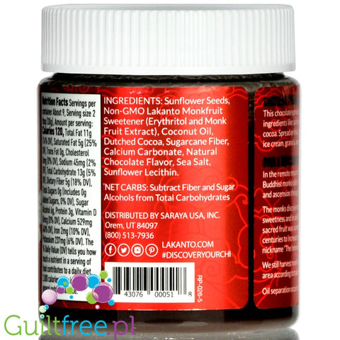 Lakanto Suntella Sugar Free Chocolate Sunflower Spread 10 oz