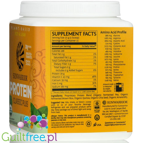 Sunwarrior Classic Plus Protein, Natural (375g)
