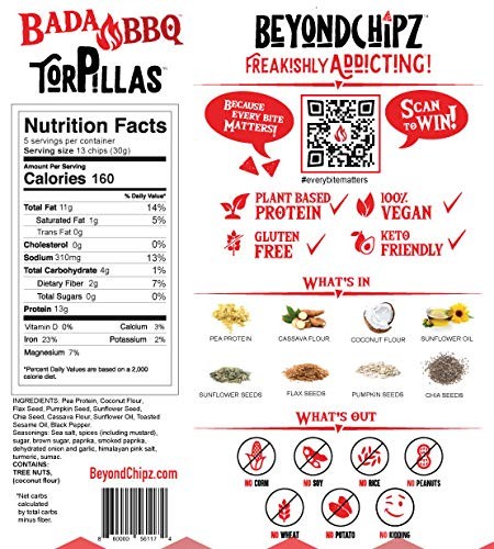 BeyondChipz Tortillas High Protein Tortilla Chips, Bada BBQ 5.3 oz