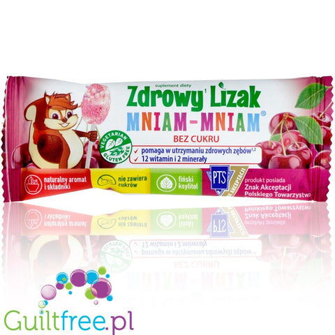 Healthy lollipop Yum-yum sweetened with xylitol and stevia with dried cherries