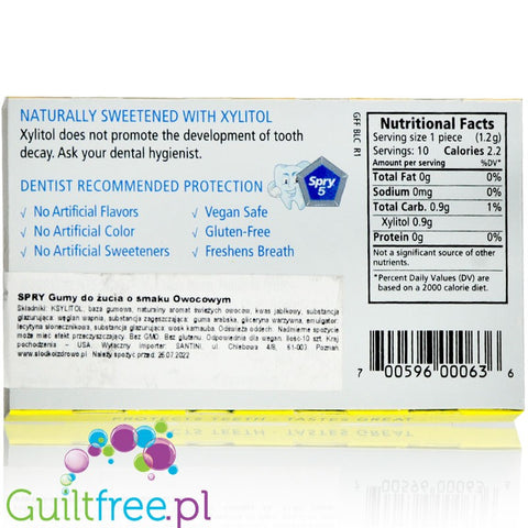 Spry Fruits – sugar free, gluten free chewing gum with xylitol
