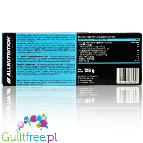 Allnutrition Brownie sugar free cookies with cream and dark chocolate coating