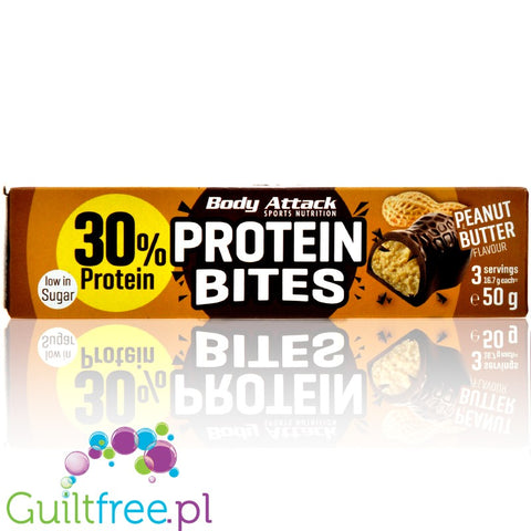 Body Attack Protein Bites, Dark Chocolate & Peanut Butter pralines, 30% protein