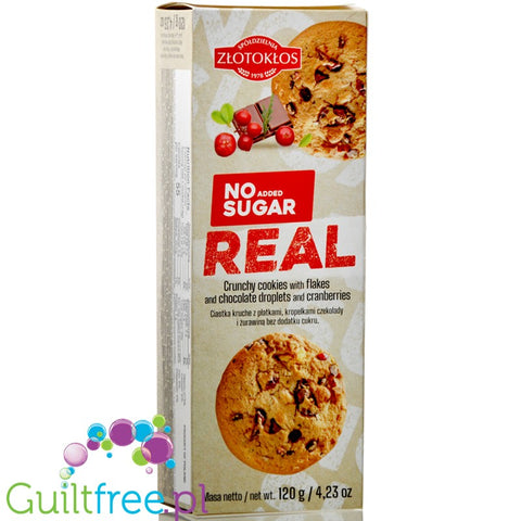 Złotokłos REAL Crunchy Cookies with flakes, chocolate droplets and cranberries, no added sugar