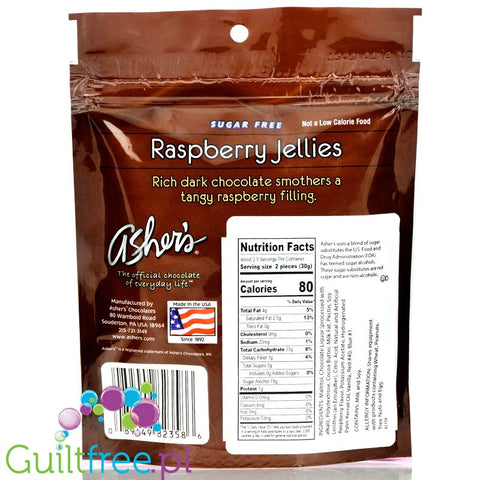 Asher's Chocolates Sugar Free Candy, Dark Chocolate Raspberry Jellies