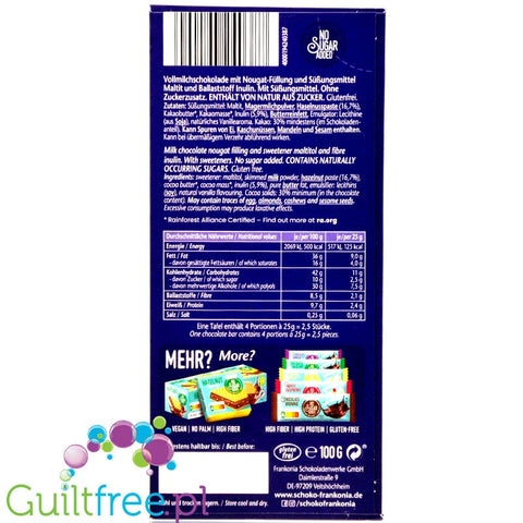 Frankonia Nougat Chocolat No Sugar Added Gluten Free Full Milk Chocolate