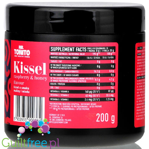 Mr. Tonito Kissel Raspberry & Honey, sugar free jelly dessert with vitamins A, C & E