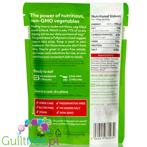 Full Green Riced Ideas Tomato, Garlic & Herbs 200g- risotto - riced cauliflower