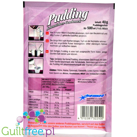Komet, sugar free and sweeteners free Redcurrant pudding