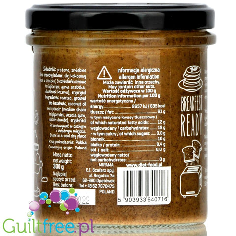 Diet Food Keto Hazelnut Cream - MCT infused pure hazelnut spread